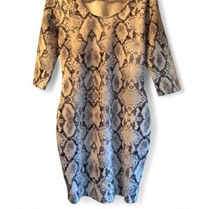 NICKI MINAJ Snake Print Bodycon Dress Ivory Black Python Stretch Glam Size L
